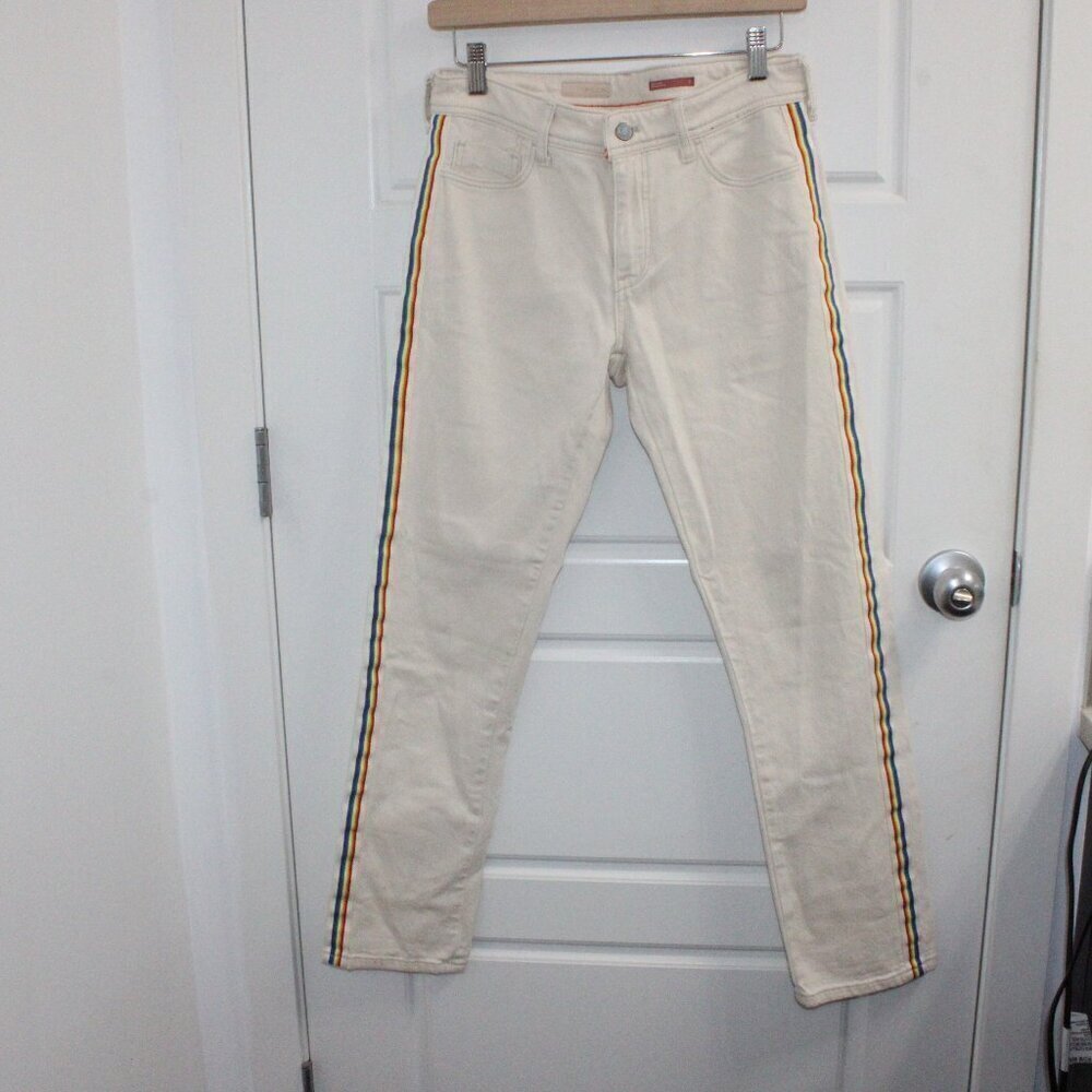 Pilcro Jeans Size 27 Rainbow Mid-Rise Slim Boyfriend Jeans Cream